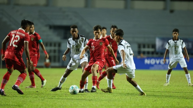 U-23 U-23 vs Timor Leste U-23 national team duel in the second match of Group B of the 2023 U-23 AFF Cup at Rayong Provincial Stadium, Sunday, August 20 2023. (Doc. PSSI)