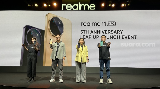 Peluncuran Realme 11 4G di Gandaria City, Jakarta, pada Rabu (23/8/2023). [Suara.com/Dicky Prastya]