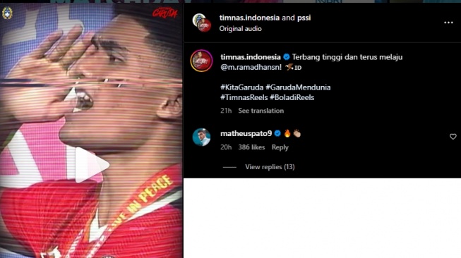 Striker Brasil, Matheus Pato memberikan suntikan semangat kepada Ramadhan Sananta (Instagram/PSSI)