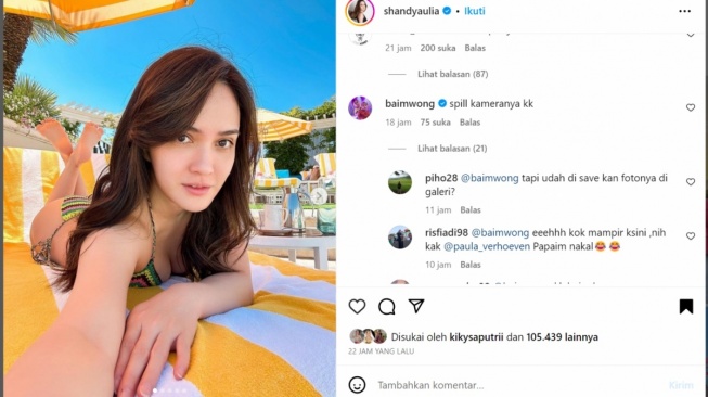 Baim Wong komentari foto seksi Shandy Aulia (Instagram/@shandyaulia)