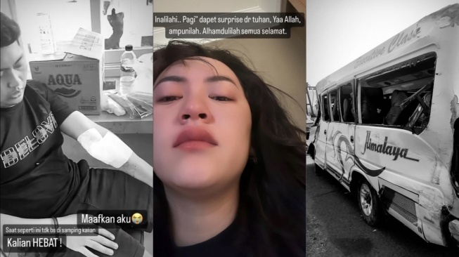 Rombongan Tim Happy Asmara mengalami kecelakaan di jalan tol. Beruntung tak ada korban jiwa. [Instagram Happy Asmara]