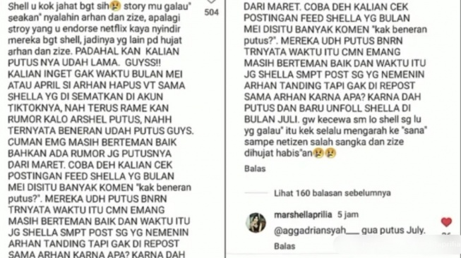 Marshella Aprilia jawab cibiran netizen soal Pratama Arhan. [capture Instagram] 