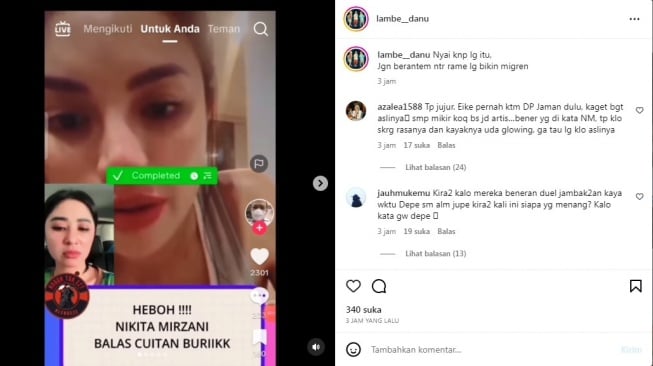 Unggahan soal Nikita Mirzani [Instagram/@lambe__danu]