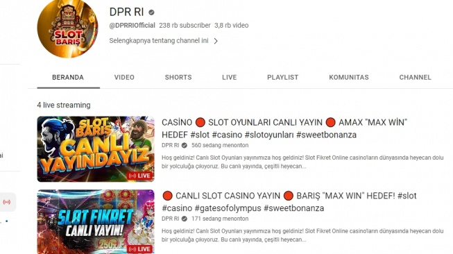 Akun YouTube DPR RI kena retas. (bidik layar)