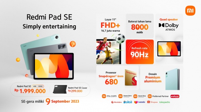 Spesifikasi Redmi Pad SE, Tablet Murah Xiaomi Resmi Dirilis di Indonesia