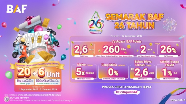 Semarak BAF 26 Tahun Persembahkan Hadiah dan Promo Menarik untuk Konsumen BAF. (Dok: BAF)