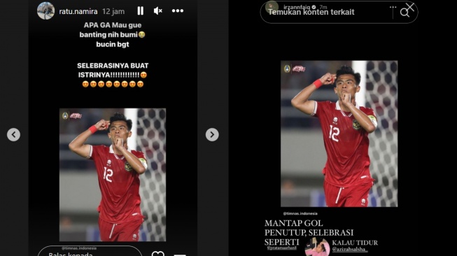 Selebrasi Pratama Arhan untuk Azizah Salsha (Instagram/@ratu.namira)