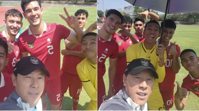 Shin Tae-yong selfie saat anak asuhnya berlatih untuk laga Kualifikasi Piala Asia U-23 2024 (Instagram/shintaeyong7777)