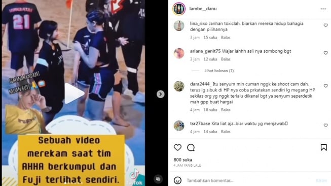 Unggahan soal Fuji papasan dengan Aaliyah Massaid [Instagram/@lambe__danu]