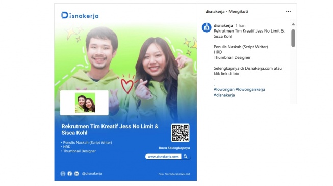 Jess No Limit dan Sisca Kohl buka loker tim kreatif (instagram)