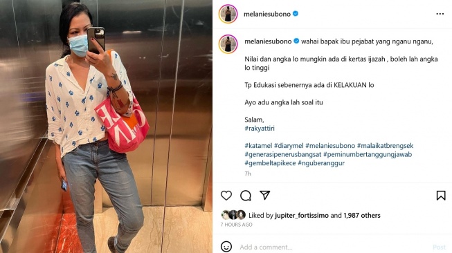 Melanie Subono menyinggung adab dan etika para pejabat negara. [Instagram]