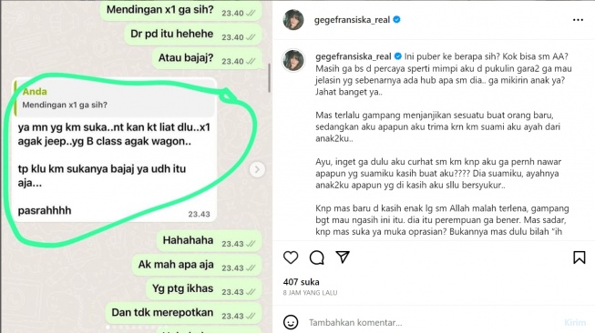 Ayu Aulia's intimate chat with husband Gege Fransiska (Instagram/@gegefransiska_real)