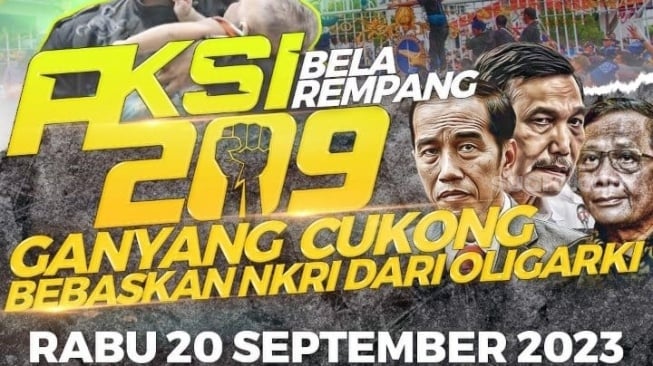 Poster digital seruan Aksi Bela Rempang yang diinisiasi oleh FPI hingga PA 212. (tangkapan layar/ist)