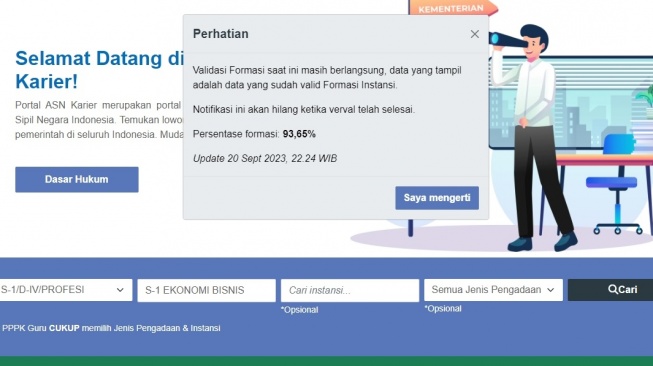 Cara Lihat Formasi CPNS 2023 di sscasn.bkn.go.id, Data Instansi Hampir 100 Persen!