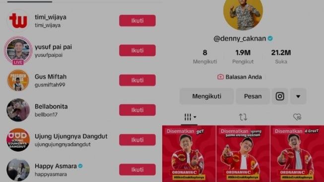 Cuma Ada 2 Wanita yang Difollow Denny Caknan di TikTok. (TikTok)