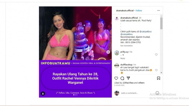 Rachel Vennya baru merayakan ultah ke-28. (Instagram)