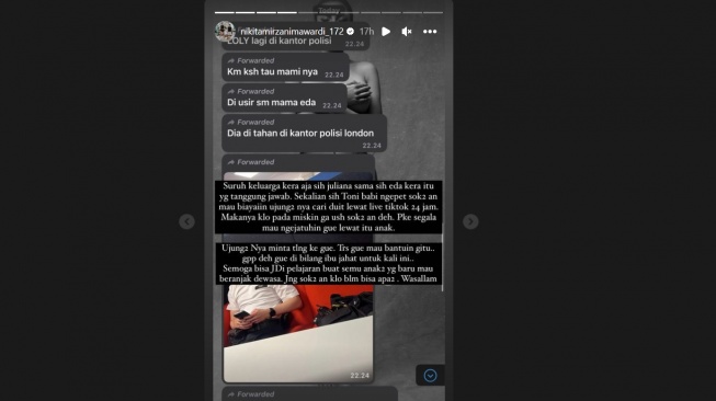 Instastory Nikita Mirzani tentang Lolly diusir Mami Eda. (Instagram)