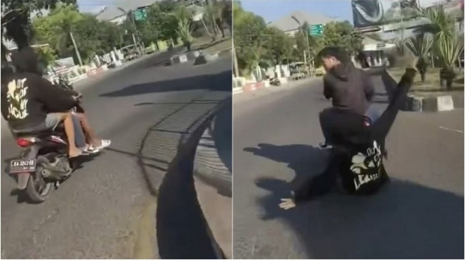 Viral terduga pelaku pelecehan jatuh dari motor. (Instagram)