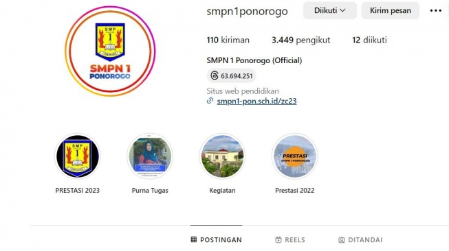 Akun Instagram SMPN 1 Ponorogo.  (Instagram @smpn1ponorogo)