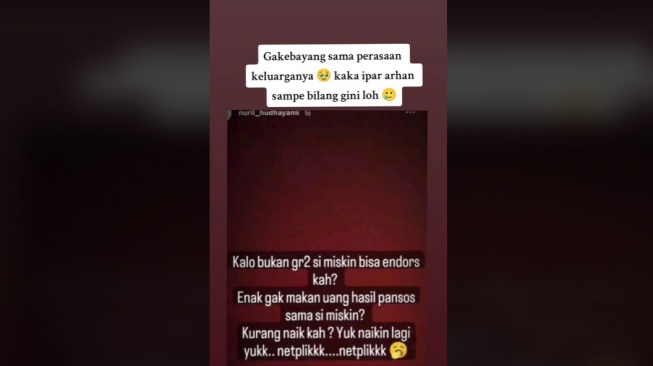 Instastory kakak ipar Pratama Arhan. (TikTok/ @emang.iyaa_)