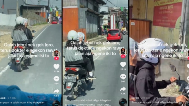 Momen Kocak Wanita Ini Naik Motor Sambil Diinfus, Bikin Geleng-Geleng Kepala