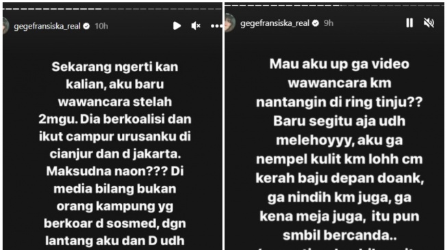 Gege Fransiska sindir Ayu Aulia (Instagram)