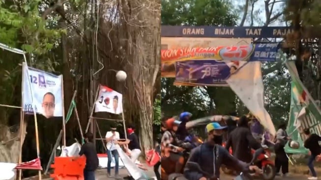 Sekelompok Massa di Bogor Lakukan Aksi Bersih-bersih Baliho Kampanye Partai: Sampah Visual!