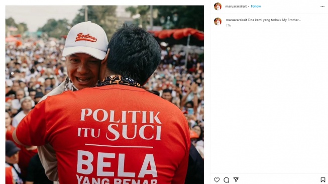 Foto Ganjar Pranowo berpelukan dengan Maruarar Sirait. Foto ini menjadi buah bibir karena mendadak dihapus dari akun Instagram Ganjar. [Instagram/@maruararsirait]