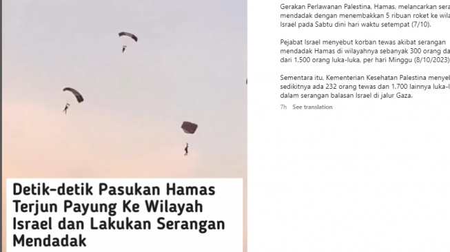 Video Pasukan Hamas Terjun Payung saat Serbu Israel adalah Hoaks!