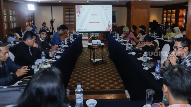 Para peserta mengikuti acara USAGM Workshop: Digital Security for Newsroom di Hotel Aryaduta, Jakarta, Selasa (10/10/2023). [Suara.com/Alfian Winanto]