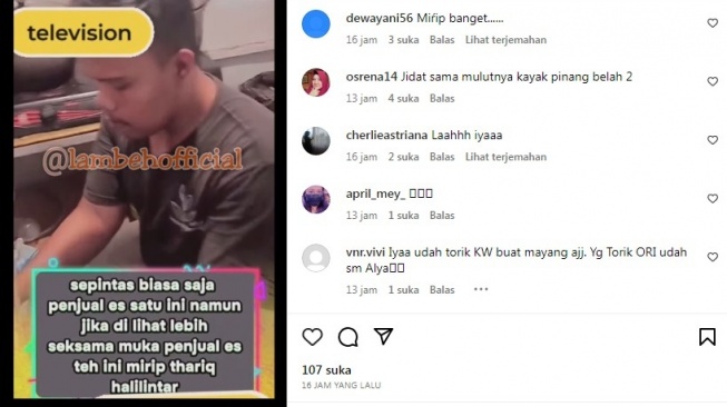 Penjual es teh mirip Thariq Halilintar. [Instagram/@lambehofficial]