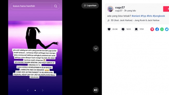 Hana Hanifah diduga selebgram ani-ani yang lagi drama diselingkuhi (TikTok/@cugu37)