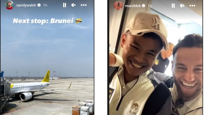 Sandy Walsh dan Mar Klok bagikan para pemain Timnas Indonesia telah bersiap untuk terbang ke Brunei (Instagram/sandywalsh, Instagram/marcklok)