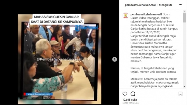 Mahasiswi cuekin Ganjar Pranowo (Instagram/@pembasmi.kehaluan.reall)