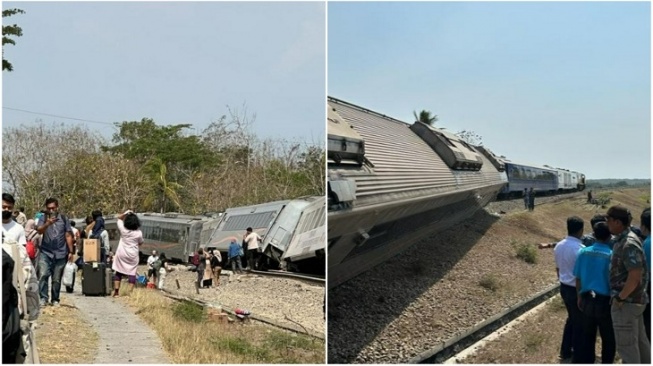 Kereta Argo Semeru Anjlok di Kulon Progo pada Selasa (17/10/2023). (Twitter/merapi_uncover)