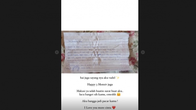 Surat Vadel Badjideh untuk Lolly (instagram)