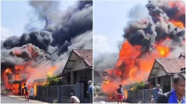 Viral Video Detik-detik Pom Mini Terbakar dan Meledak di Sumedang, 4 Bangunan Hangus