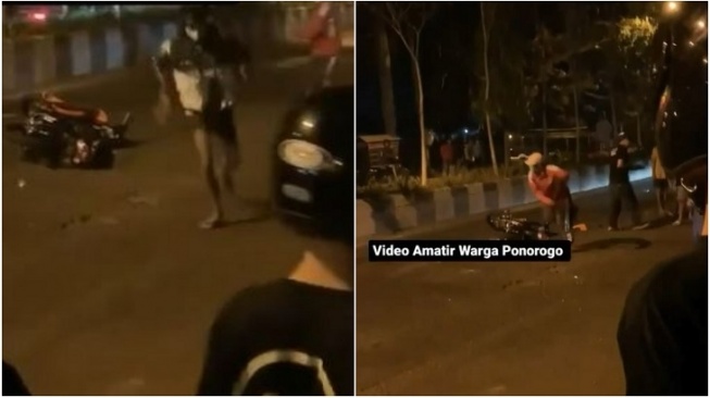 Video Detik-detik Motor Balap Liar Jatuh di Ponorogo, Warga Langsung Merusaknya