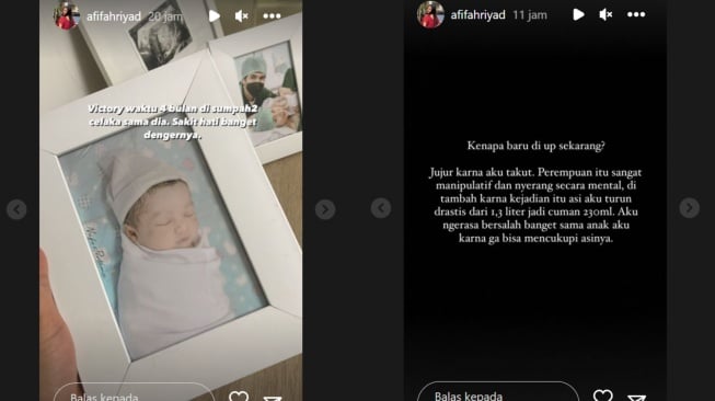 Afifah Riyad kena mental usai dianiaya mantan pacar suaminya (Instagram/@afifahriyad)