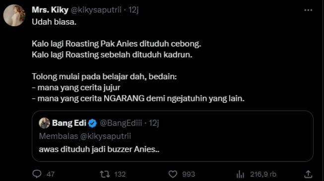 Kiky Saputri tidak takut dituduh sebagai buzzer Anies  Baswedan (Twitter)