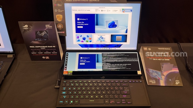 Laptop gaming Asus ROG Zephyrus Duo 16 yang mana sudah dilengkapi fitur berbasis AI. [Suara.com/Dicky Prastya]