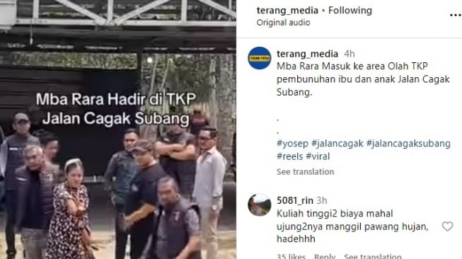 Mbak Rara di TKP Subang (Instagram/terangmedia)