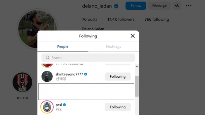 Delano Ladan diam-diam follow akun Instagram Shin Tae-yong dan PSSI (Instagram/delano_ladan)