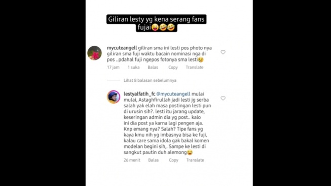 Fans Fuji serang Lesti Kejora (TikTok/@200194w)