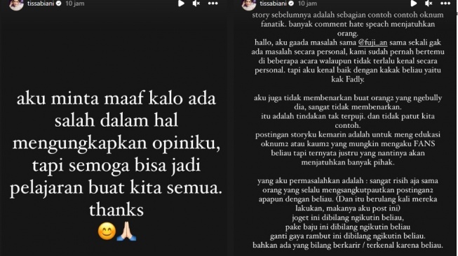 Klarifikasi Tissa Biani (instagram)