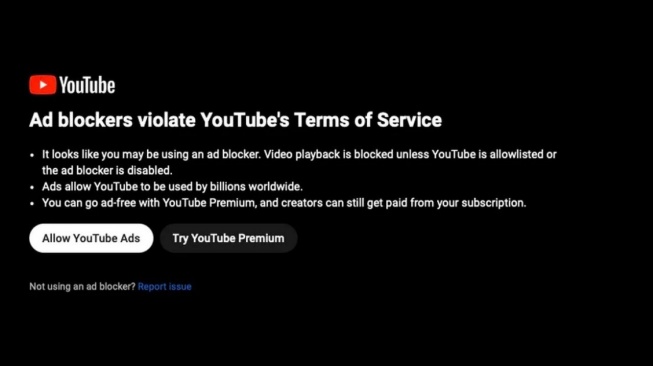 Aturan YouTube menindak pemblokir iklan. [GSM Arena]