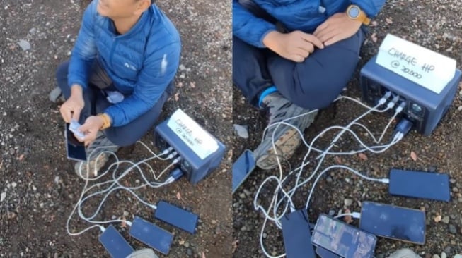 Kreatif Buka Jasa Charge HP di Puncak Gunung untuk Pendaki, Berapa Bayarannya?