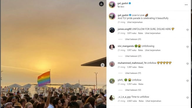 Selain mendukung Israel, Gal Gadot juga membela komunitas LGBT. (Instagram)