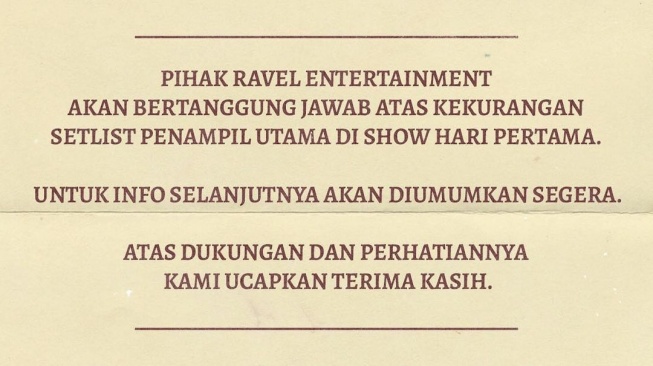 Klarifkasi pihak promotor mengenai konser BMTH (Instagram/@ravelentertainment)