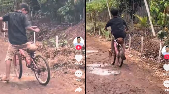 Momen Bocah Jadikan Kelapa Kering sebagai Sadel saat Naik Sepeda, Endingnya Bikin Haru